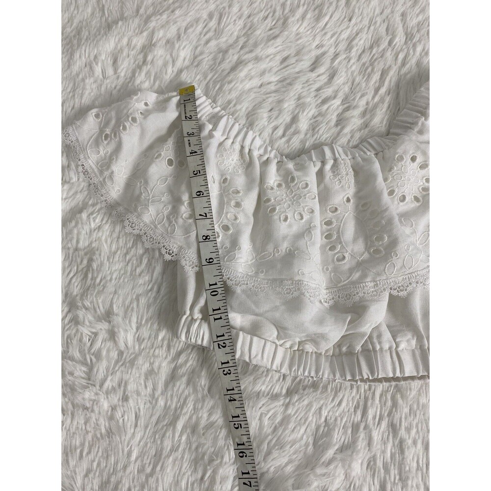 Mi Ami Francesca's White Paula Off The Shoulder Eyelet Ruffle Crop Blouse Size S - Picture 9 of 13